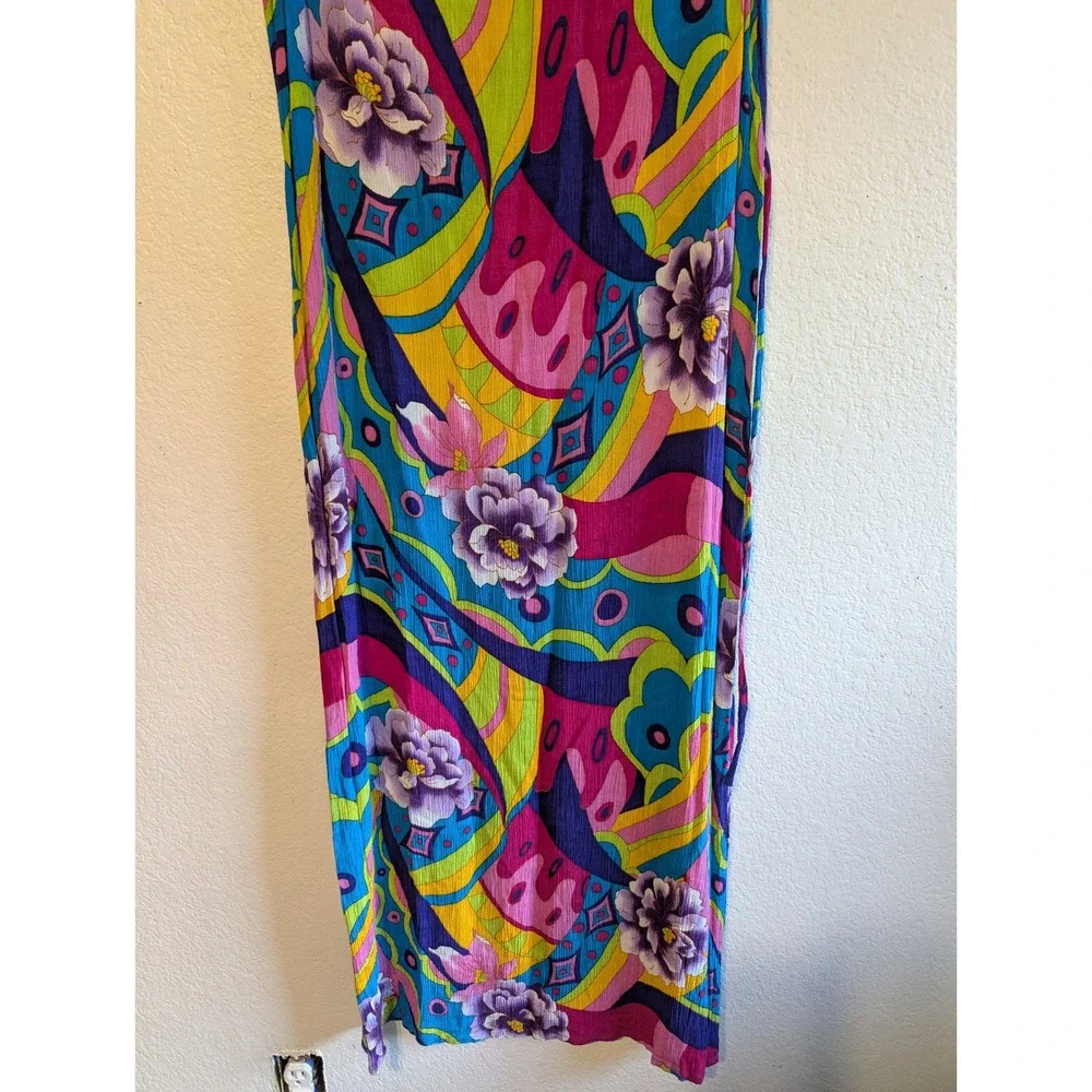 Vintage R&K Original Funky Hawaiian Floral Rayon Maxi Dress Sz Lg Retro Look